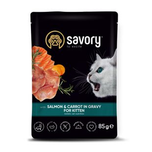 Вологий корм для кошенят Savory 85 г - лосось та морква - masterzoo.ua