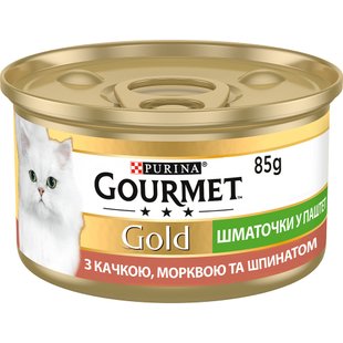 Вологий корм для котів Gourmet Gold Pieces in Pate Duck, Carrot & Spinach 85 г (качка, морква та шпинат) - masterzoo.ua