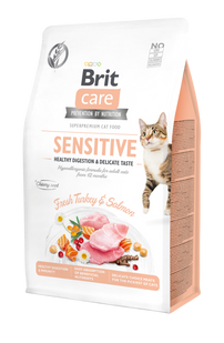 Сухий корм для вибагливих котів Brit Care Cat GF Sensitive HDigestion & Delicate Taste 400 г - індичка і лосось - masterzoo.ua