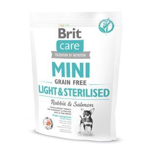 Brit Care Grain Free Mini Light&Sterilised сухий корм для собак 400 г - кролик і лосось - masterzoo.ua