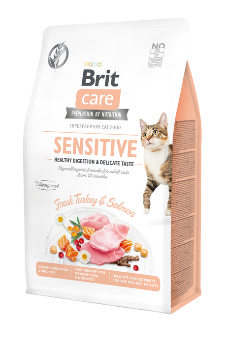 Сухий корм для вибагливих котів Brit Care Cat GF Sensitive HDigestion & Delicate Taste 400 г - індичка і лосось - masterzoo.ua