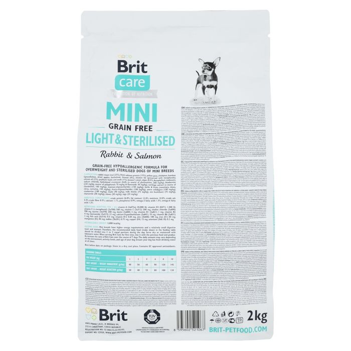 Сухий корм для собак Brit Care Grain Free Mini Light & Sterilised 2 кг - кролик і лосось - masterzoo.ua