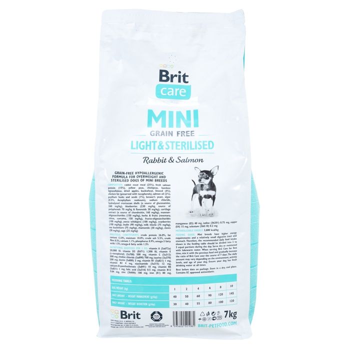 Сухий корм для собак Brit Care Grain Free Mini Light & Sterilised 7 кг - кролик і лосось - masterzoo.ua