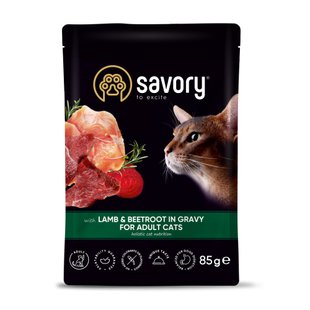 Вологий корм для дорослих котів Savory 85 г - ягня та буряк - masterzoo.ua