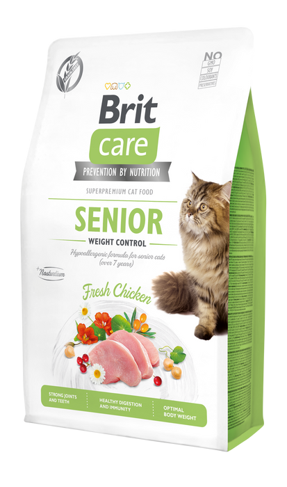 Сухий корм для літніх котів із зайвою вагою Brit Care Cat GF Senior Weight Control 2 кг - курка - masterzoo.ua