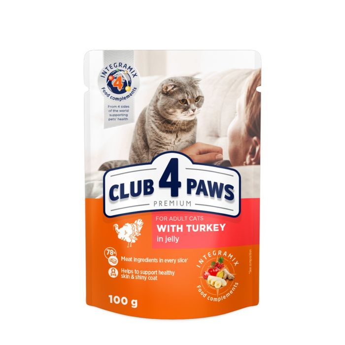 Вологий корм для котів Club 4 Paws Premium pouch 100 г - індичка - masterzoo.ua