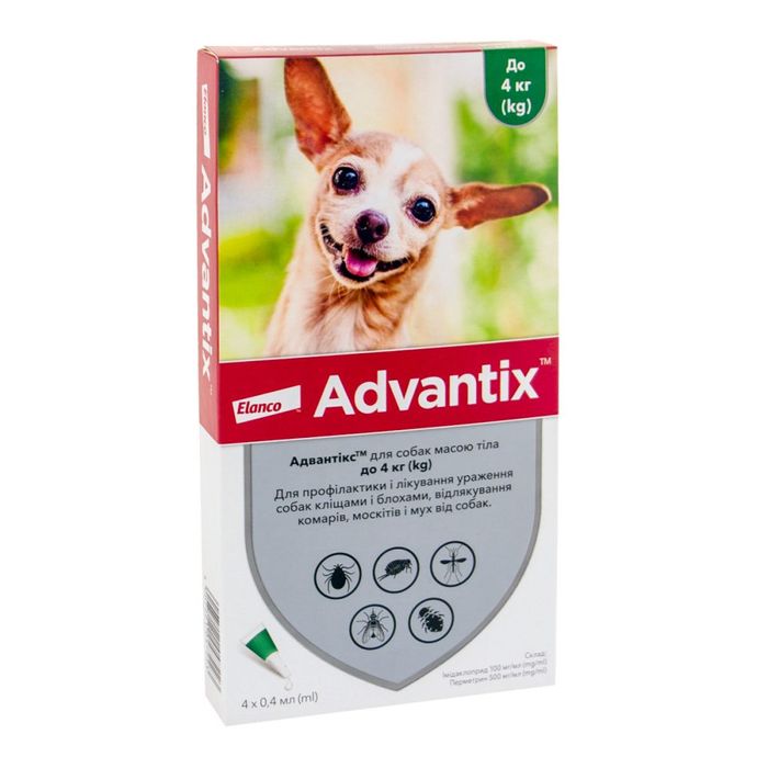 Краплі на холку Elanco Bayer Advantix до 4 кг, 1 піпетка - masterzoo.ua