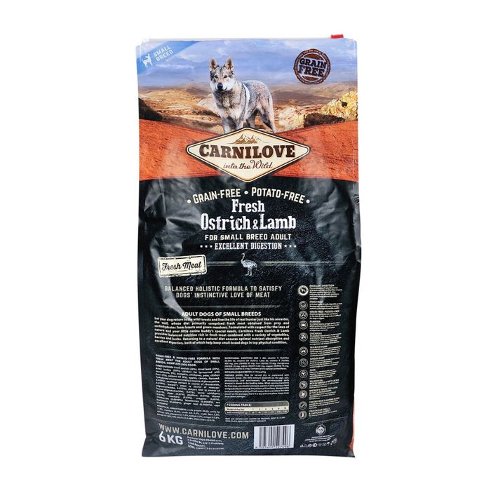 Сухий корм для дорослих собак дрібних порід Carnilove Fresh Ostrich & Lamb 6 кг (ягня та страус) - masterzoo.ua