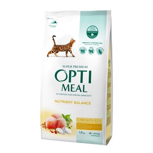 Сухий корм Optimeal Adult Cat Chicken для дорослих котів 1,5 кг - курка - masterzoo.ua