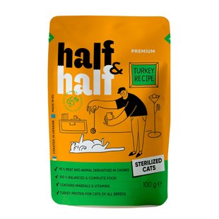 Вологий корм для котів Half&Half Sterilized pouch 100 г - індичка - masterzoo.ua