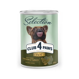 М'ясний паштет Преміум Cелекшн для дорослих собак CLUB 4 PAWS 400 г (курка та індичка) - masterzoo.ua