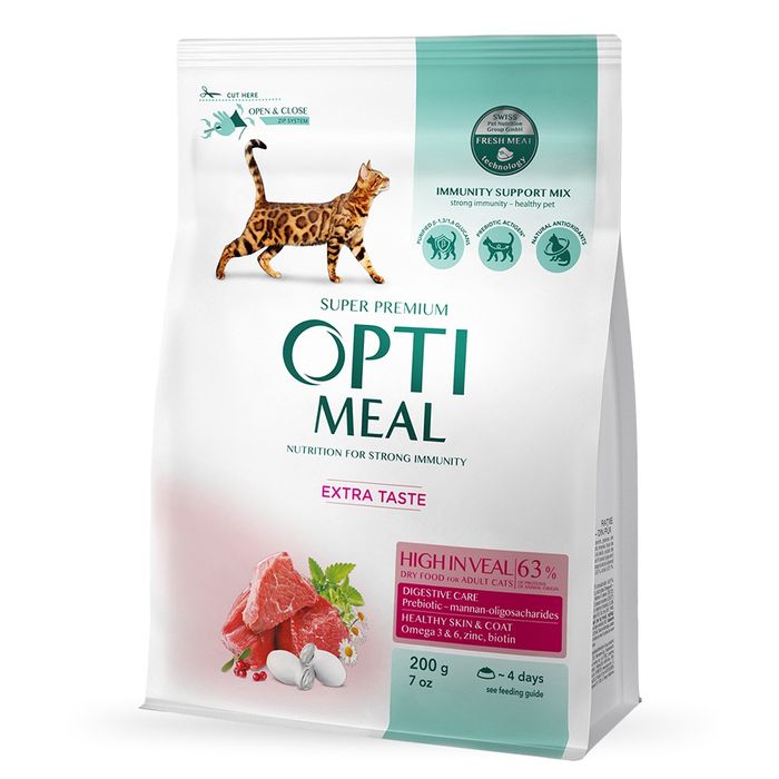 Сухий корм для дорослих котів Optimeal Adult Cat High in Veal 200 г +100 г у подарунок - masterzoo.ua