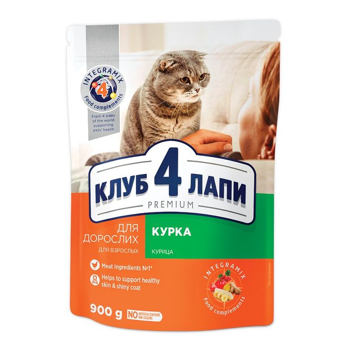 Сухий корм для котів Клуб 4 Лапи Premium 0,9 кг - курка - masterzoo.ua