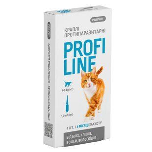 Краплі на холку для котів PROVET Profiline від 4 до 8 кг, 4 шт - masterzoo.ua