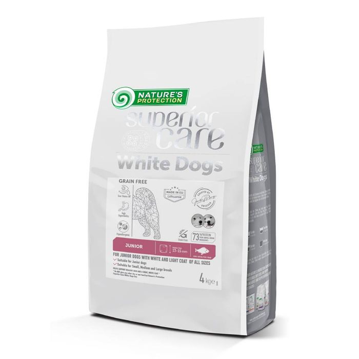 Сухий корм для цуценят Nature's Protection Superior Care White Dogs Grain Free Junior All Sizes 4 кг - біла риба - masterzoo.ua