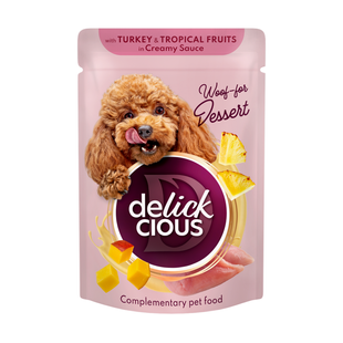 Вологий корм для собак Delickcious 85 г - індичка та тропічні фрукти - masterzoo.ua