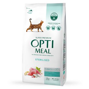 Сухий корм для стерилізованих котів Optimeal Adult Cat Sterilised Turkey With Oat 1,5 кг - індичка та овес - masterzoo.ua