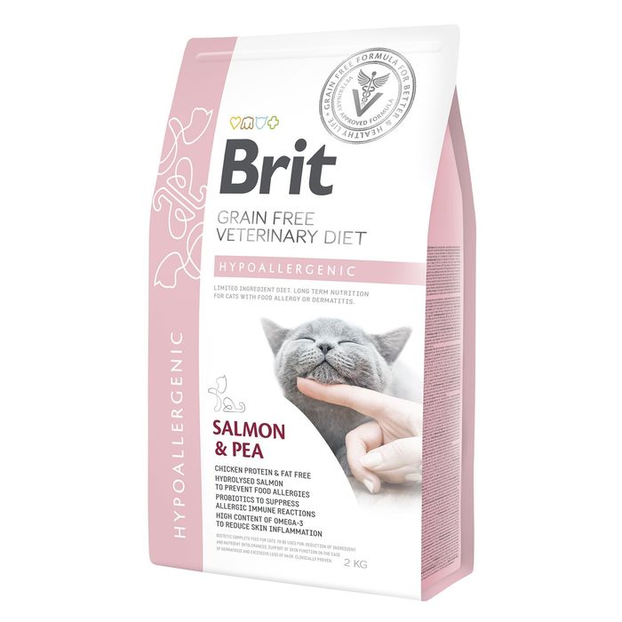 Сухий корм для котів, при харчовій алергії Brit GF Veterinary Diet Hypoallergenic 2 кг - лосось - masterzoo.ua