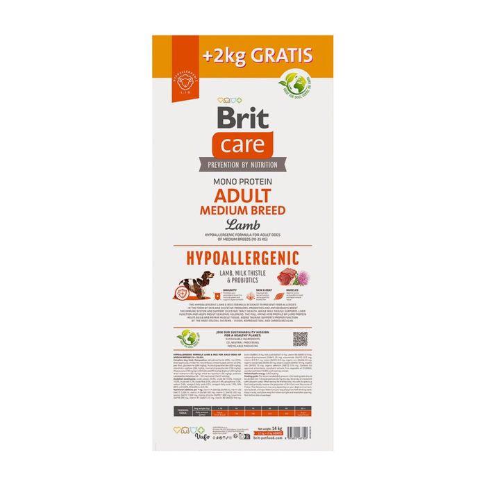 Сухий корм для собак Brit Care Dog Hypoallergenic Adult Medium Breed 12 + 2 кг - ягня - masterzoo.ua