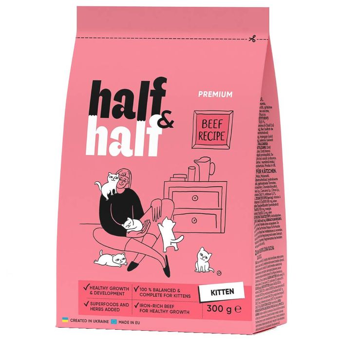 Сухий корм для кошенят Half&Half Kitten 300 г - яловичина - masterzoo.ua