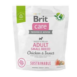 Сухий корм для собак Brit Care Dog Sustainable Adult Small Breed 1 кг - курка та комахи - masterzoo.ua