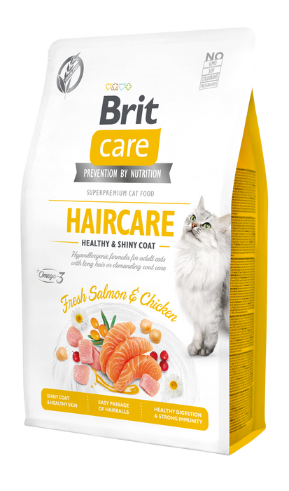 Сухий корм для котів Brit Care Cat GF Haircare Healthy & Shiny Coat 2 кг - курка і лосось - masterzoo.ua