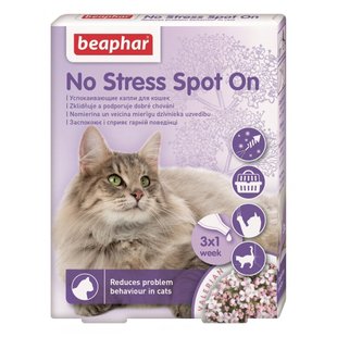 Краплі на холку для котів Beaphar «No Stress Spot On», 3 пипетки (заспокійливий засіб) - masterzoo.ua