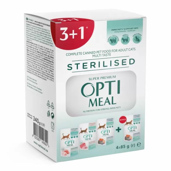 Набір 3+1 вологий корм для котів Optimeal Multi Taste Sterilised 340 г - асорті - masterzoo.ua