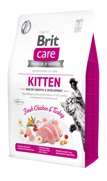 Сухий корм для кошенят Brit Care Cat GF Kitten HGrowth & Development 2 кг - курка і індичка - masterzoo.ua