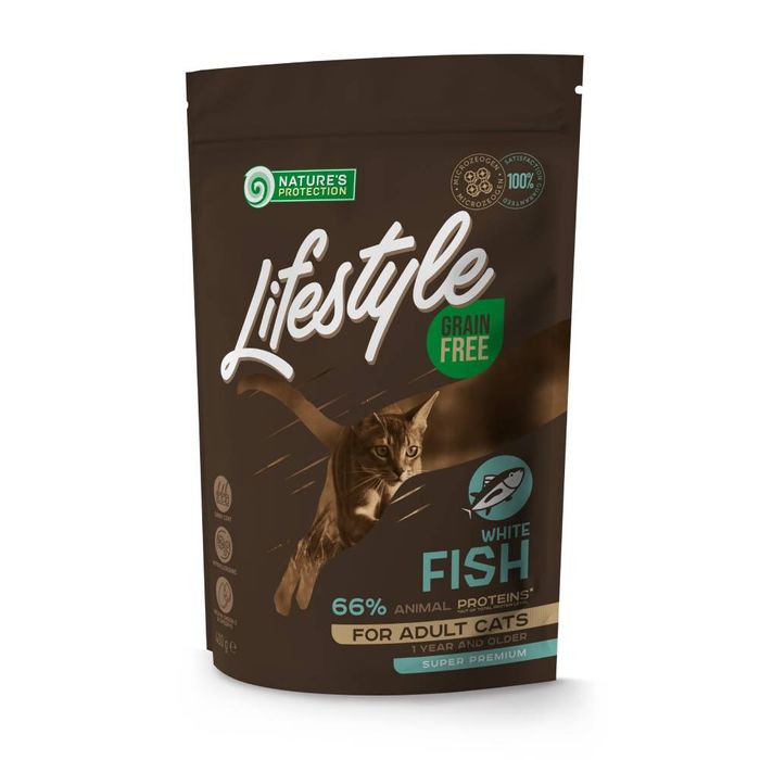 Сухий корм для котів Nature's Protection Lifestyle Grain Free 400 г - біла риба - masterzoo.ua