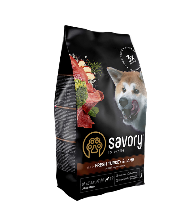 Сухий корм для собак Savory Large Breeds Fresh 3 кг - індичка та ягня - masterzoo.ua