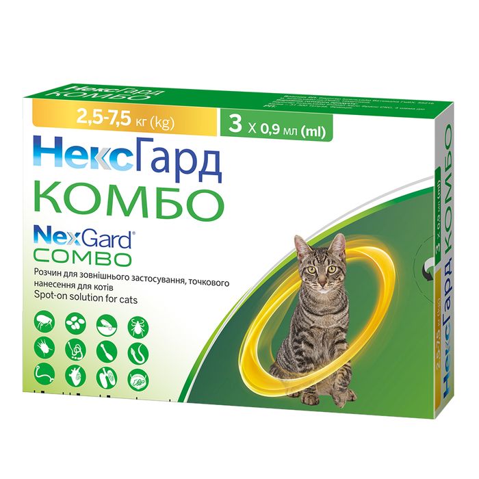 Краплі на холку Boehringer Ingelheim NexGard Combo Spot-ON L від 2,5 до 7,5 кг 3 піпетки - masterzoo.ua