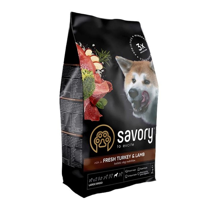 Сухий корм для собак Savory Large Breeds Fresh 3 кг - індичка та ягня - masterzoo.ua