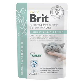 Вологий корм для котів Brit GF VetDiet Urinary and Stress Relief pouch 85 г - індичка - masterzoo.ua