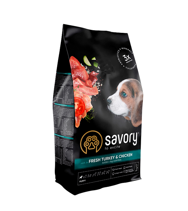 Сухий корм для цуценят Savory Puppy Fresh 1 кг - індичка та курка - masterzoo.ua