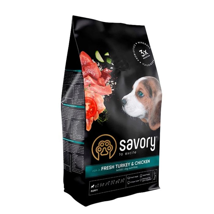 Сухий корм для цуценят Savory Puppy Fresh 1 кг - індичка та курка - masterzoo.ua