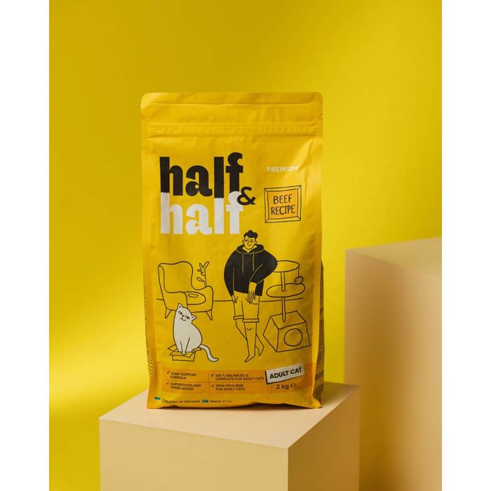 Сухий корм для котів Half&Half Adult 2 кг - яловичина - masterzoo.ua