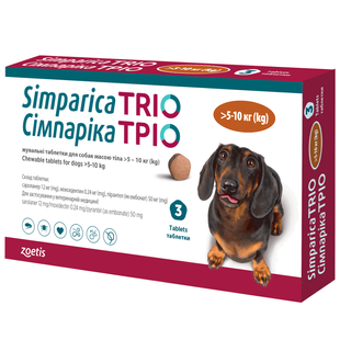 Zoetis Сімпаріка ТРІО таблетки для собак від 5 до 10 кг 1 шт - masterzoo.ua