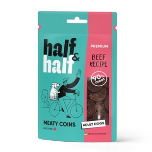 Ласощі для собак Half&Half Meaty Coins Adult 100 г - яловичина - masterzoo.ua