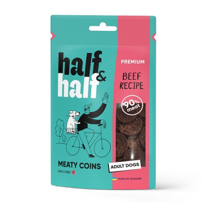 Ласощі для собак Half&Half Meaty Coins Adult 100 г - яловичина - masterzoo.ua