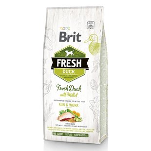 Сухий корм для активних собак всіх порід Brit Fresh Duck with Millet Run & Work 12 кг (качка) - masterzoo.ua