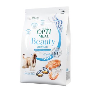 Сухий корм для собак усіх порід Optimeal Beauty Podium Shiny Coat & Dental Care 4 кг (морепродукти) - masterzoo.ua