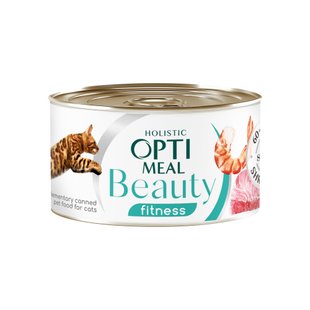 Вологий корм для котів Optimeal Beauty Fitness 70 г (тунець з креветками) - masterzoo.ua