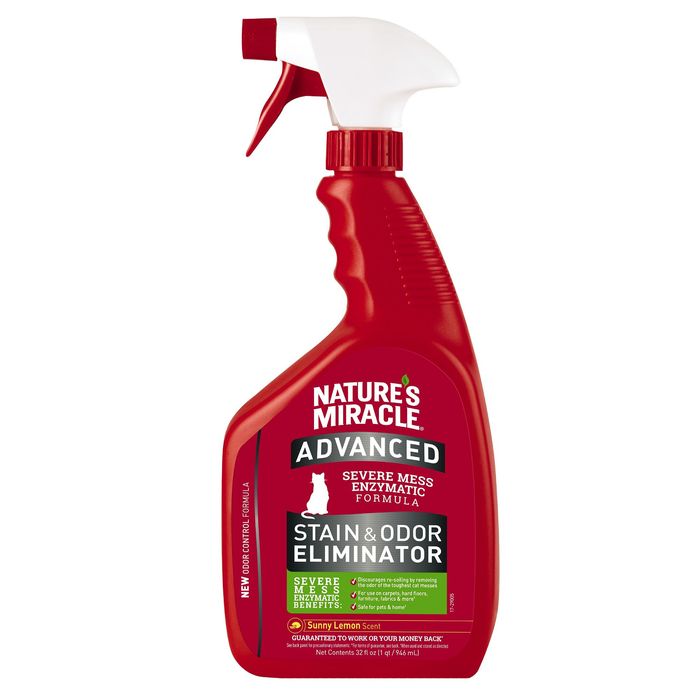 Спрей-знищувач Nature's Miracle «Advanced Stain and Odor Eliminator. Sunny Lemon Scent» для видалення плям і запахів від котів 946 мл - masterzoo.ua