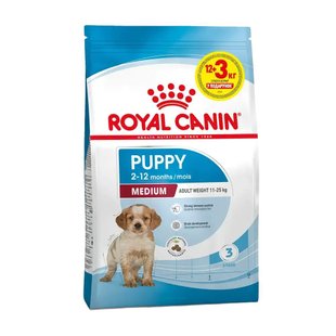 Сухий корм для цуценят Royal Canin Medium Puppy 12+3 кг - домашня птиця - masterzoo.ua