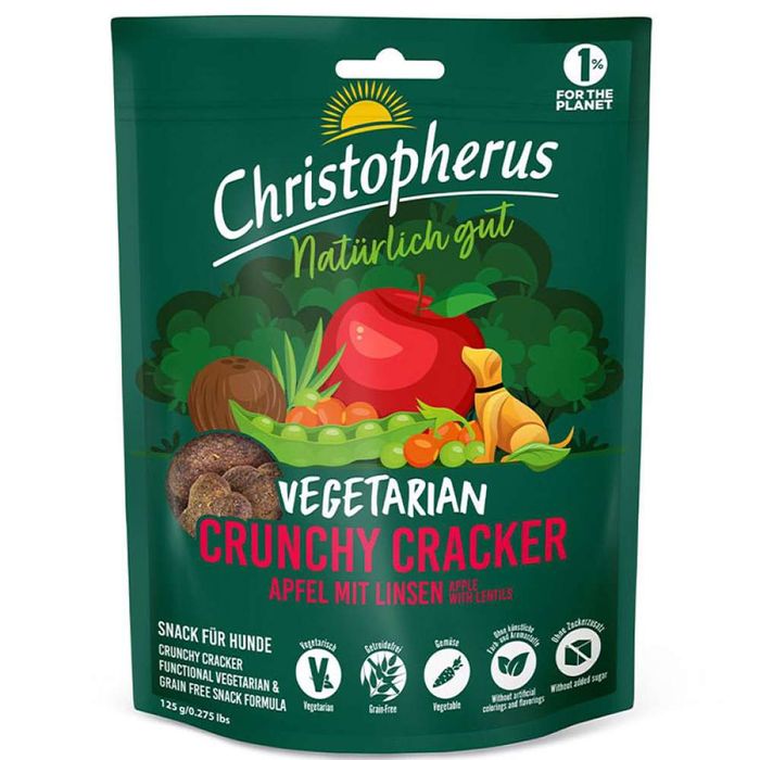 Веганські ласощі для собак Christopherus Crunchy Cracker Vegetarian 125 г - яблуко з сочевицею - masterzoo.ua