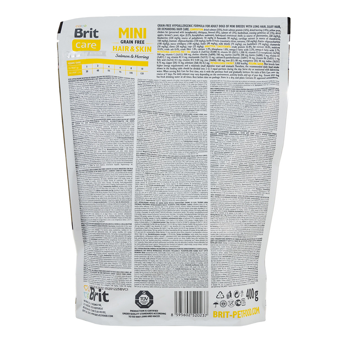 Brit Care Mini GF Hair&Skin сухий корм для собак 400 г - лосось та оселедець - masterzoo.ua